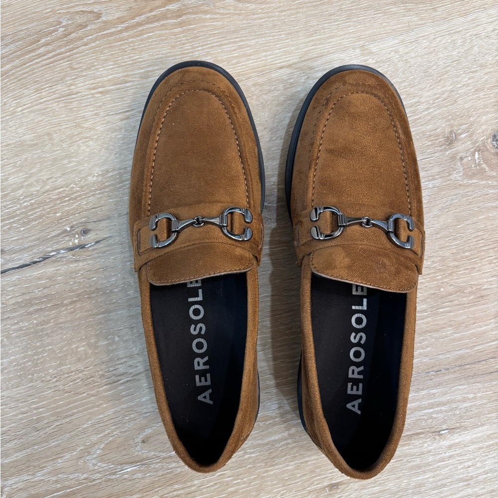 AEROSOLES Tan Suede Bit Loafers